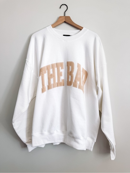 The Bar Sweaters - The Bar Oversized Fleece Crewneck Sweatshirt White Beige Graphic 2X